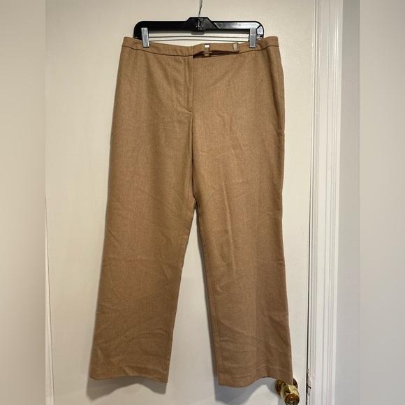 J. Crew Tan Wool Blend 12P Lined Straight Leg Faux Belt Dress Pant. - Picture 1 of 10